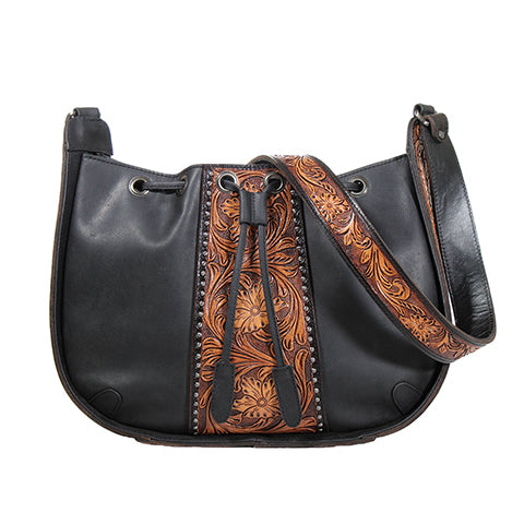 Leather Floral Tan Saddle Bag