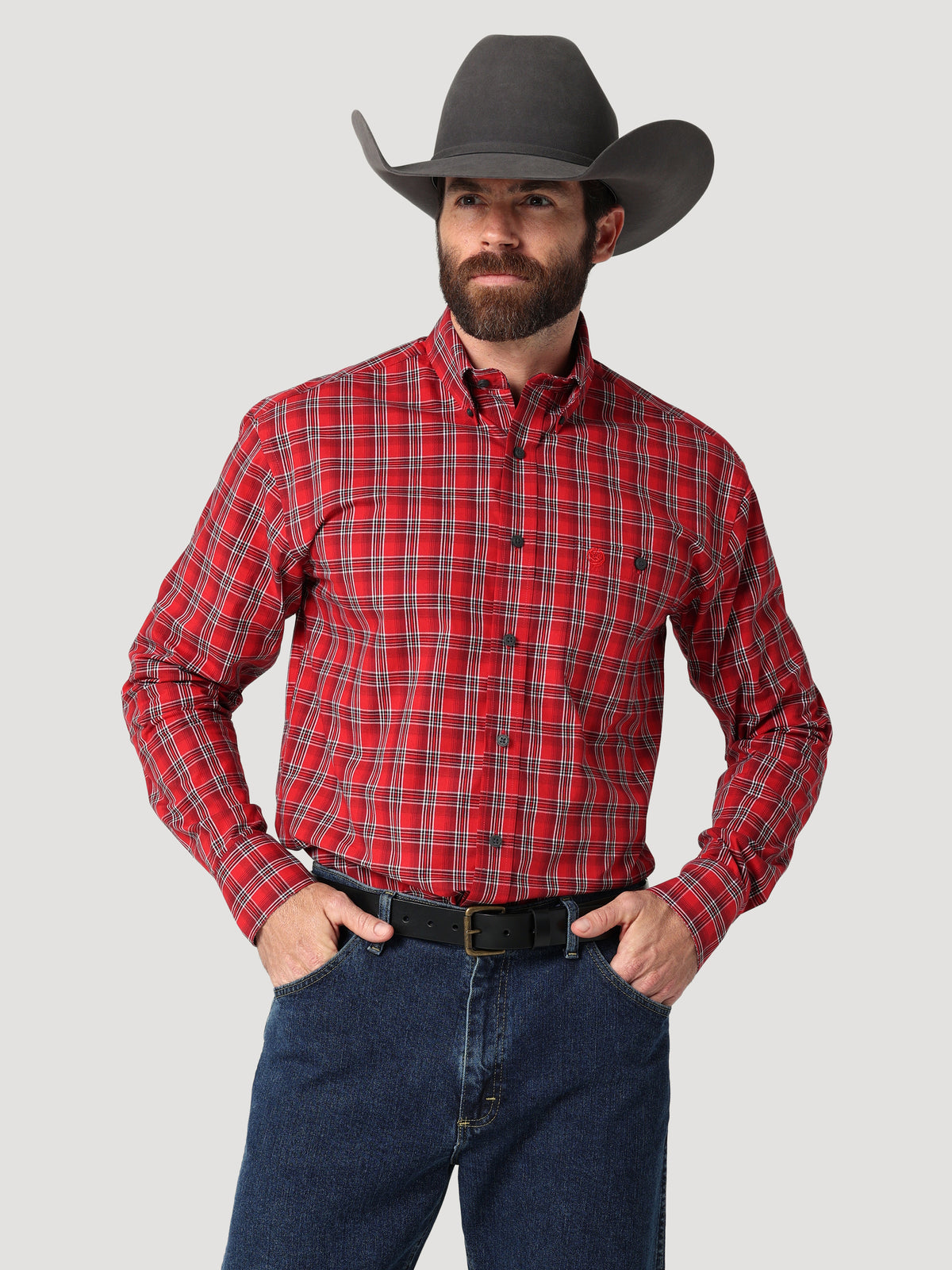 Men's George Strait Long Sleeve Button Down Two Pocket Plaid Shirt
