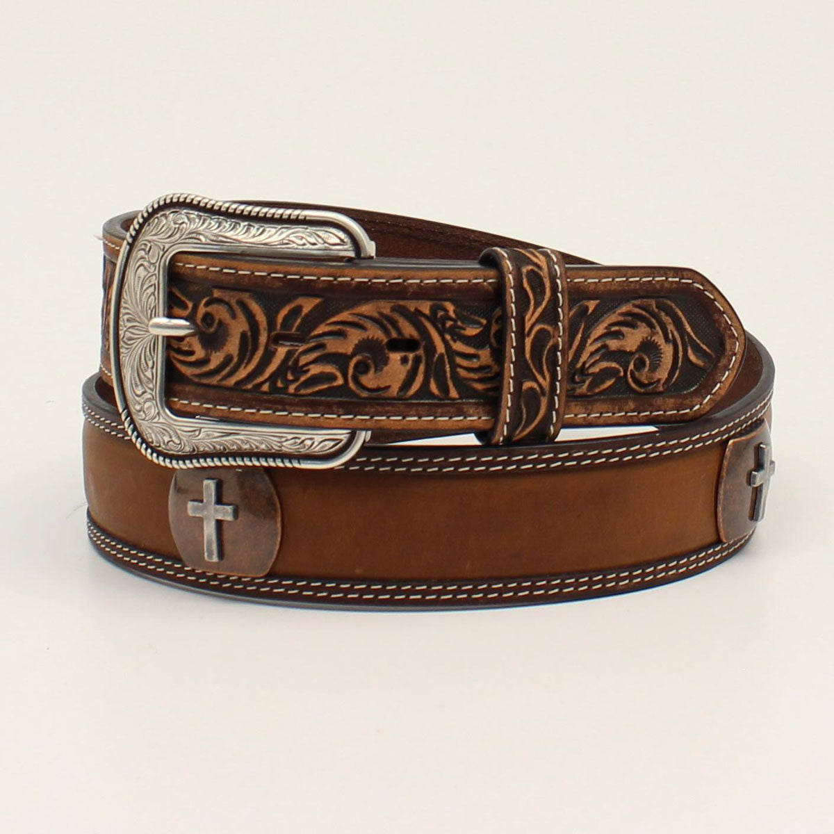 Ariat Men's Brown Tooled Cross Belt