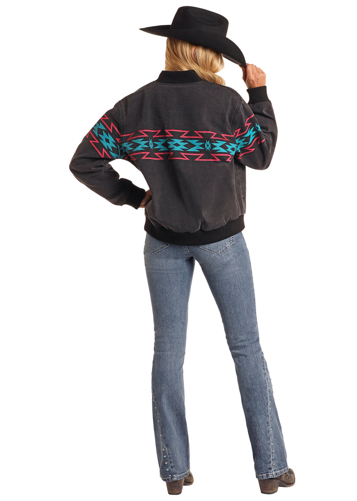 Women's Rock & Roll Cowgirl Denim Bomber Jacket #BW92D05347