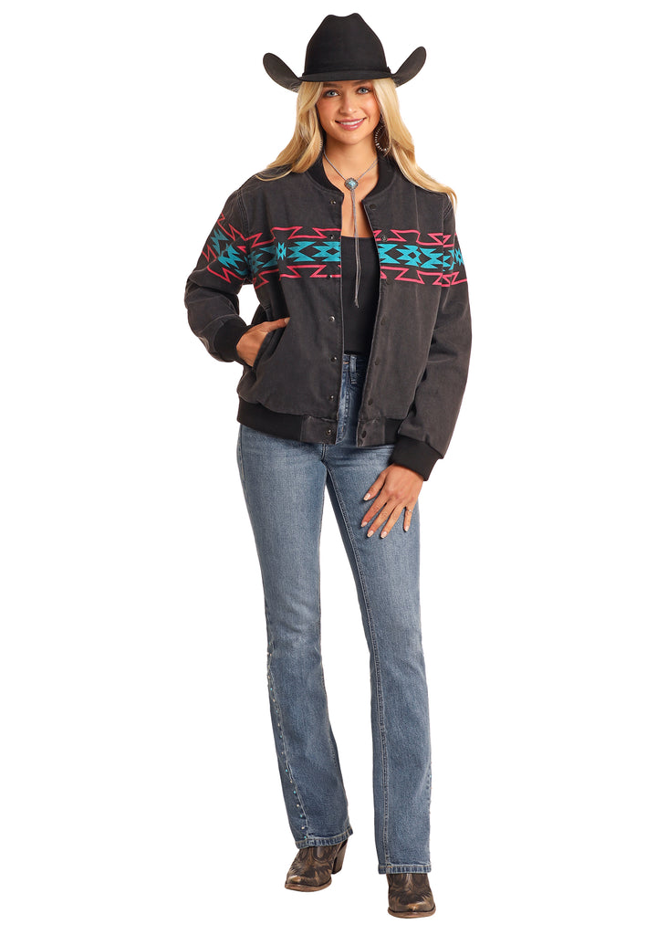 Women's Rock & Roll Cowgirl Denim Bomber Jacket #BW92D05347