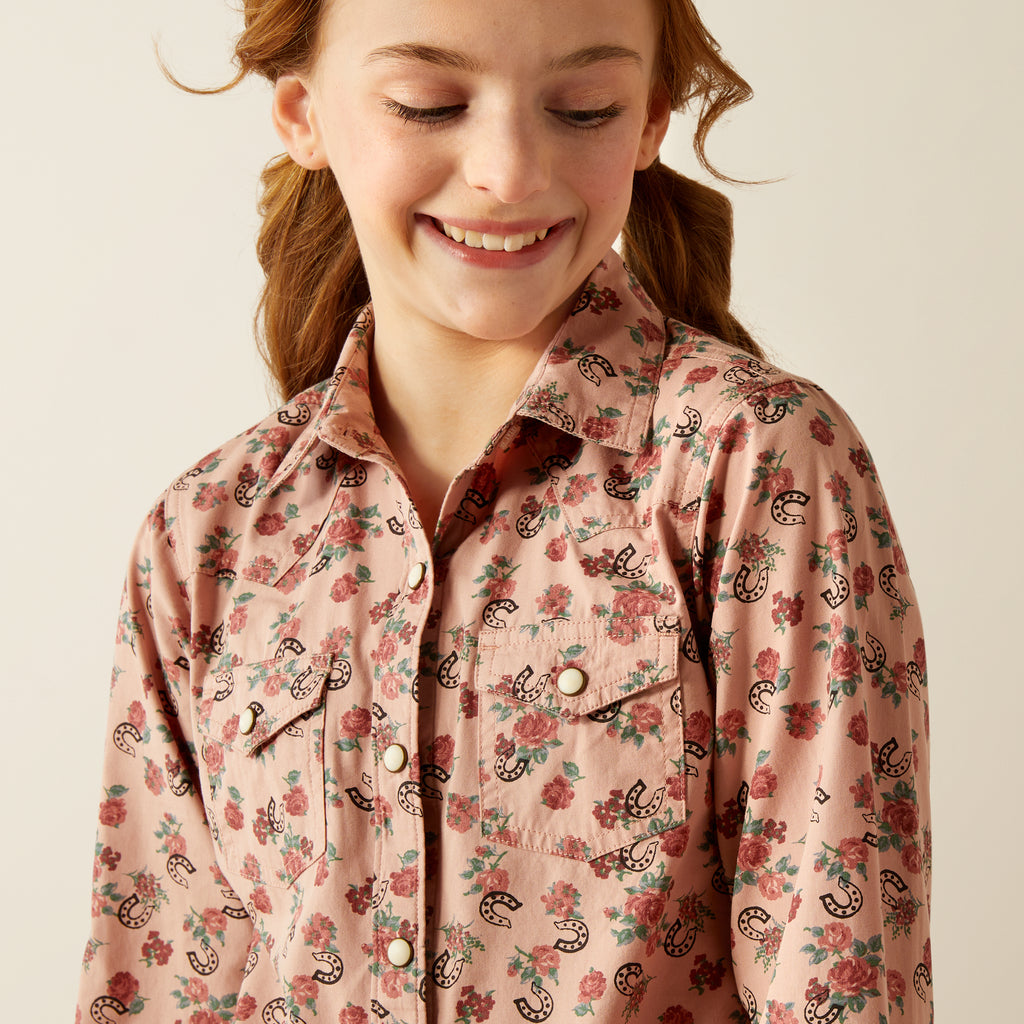 Girl's Ariat Flowers N' Horseshoes Snap Front Shirt #10053889