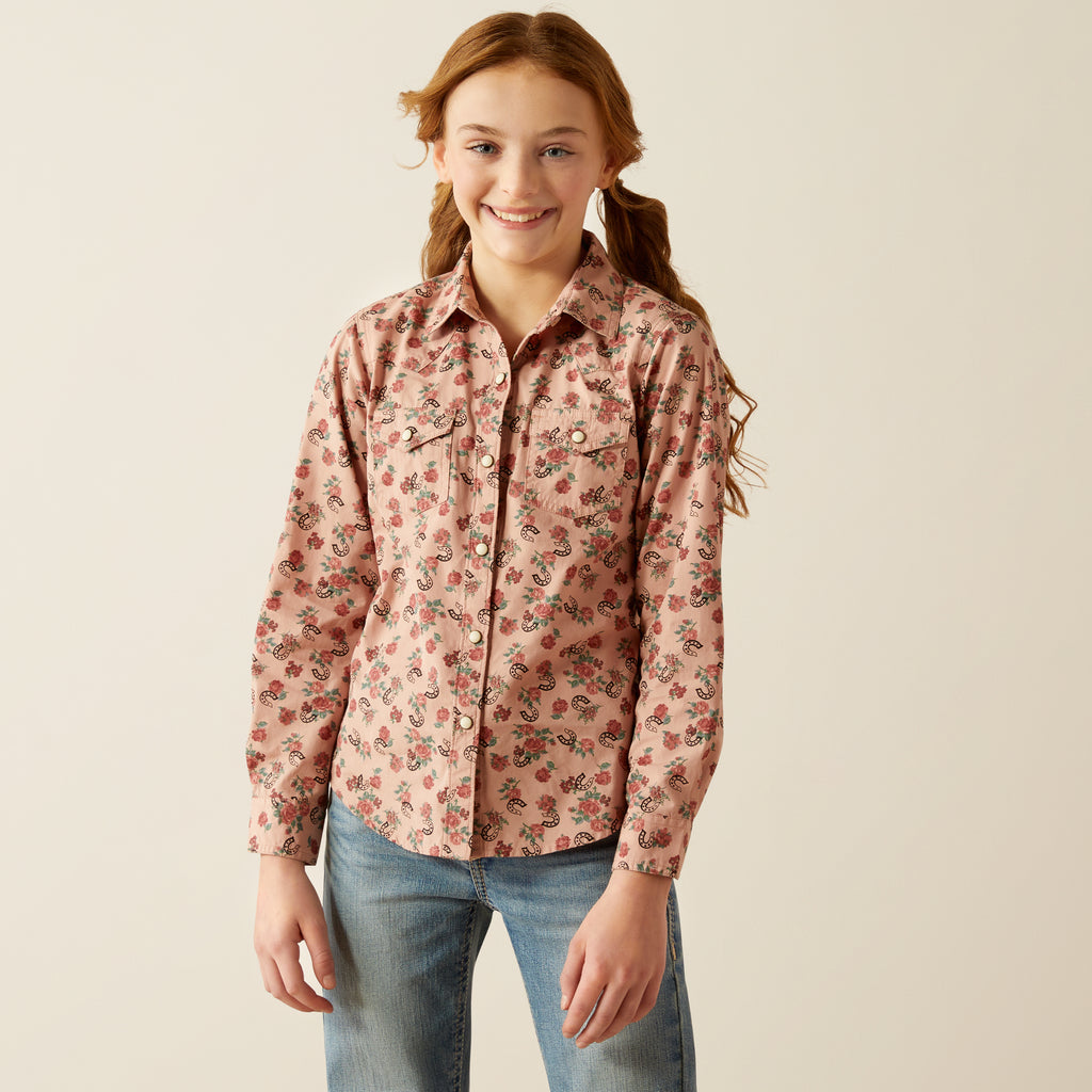 Girl's Ariat Flowers N' Horseshoes Snap Front Shirt #10053889