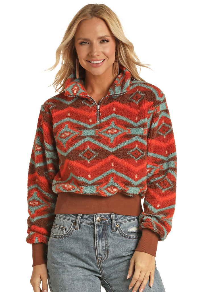 Patterned sherpa outlet pullover