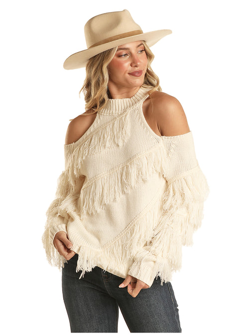 Women's Rock & Roll Cowgirl Cold Shoulder Sweater