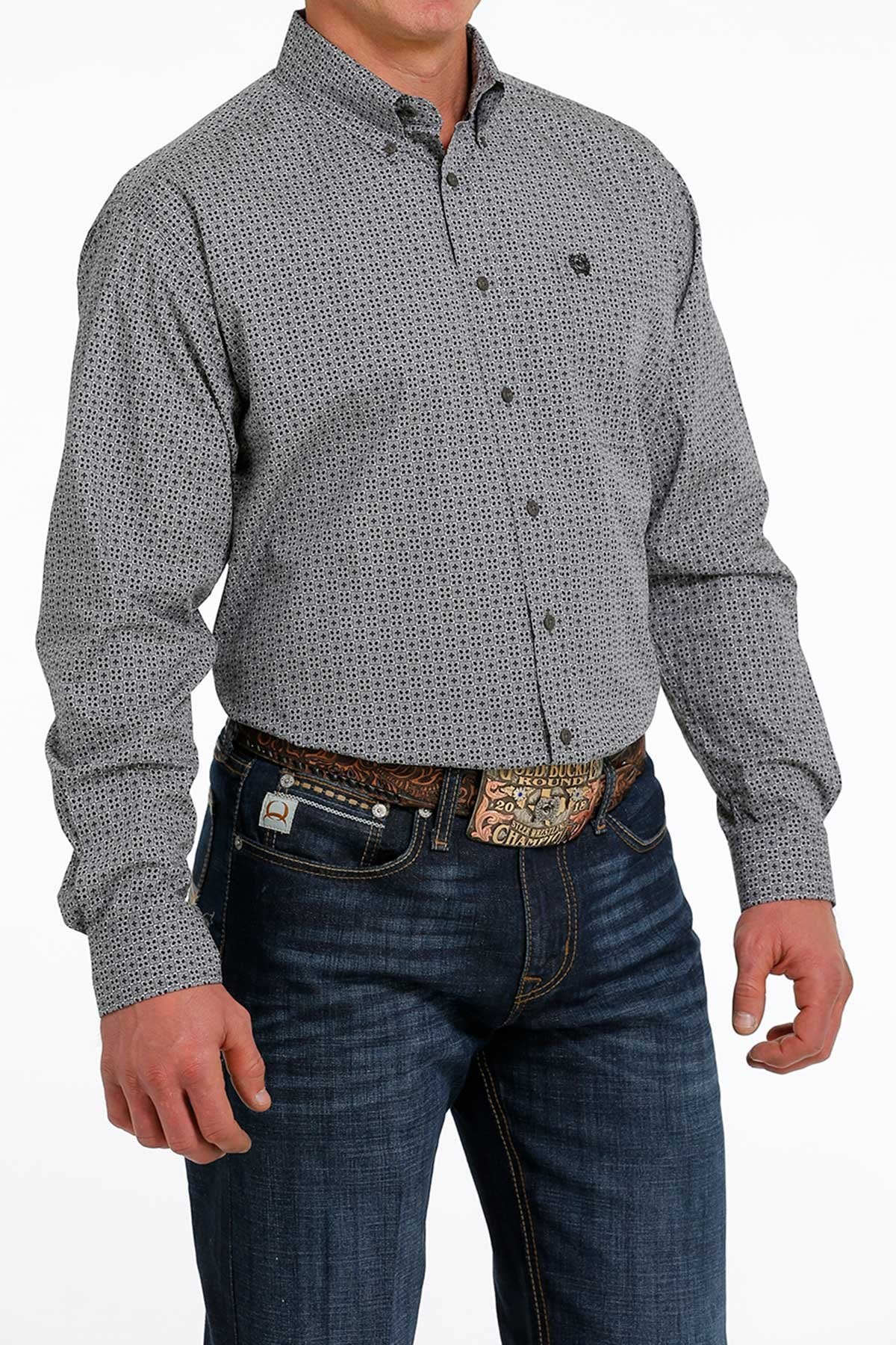 Men's Cinch Grey Pattern Button Down Shirt #MTW1105499GRY | High ...